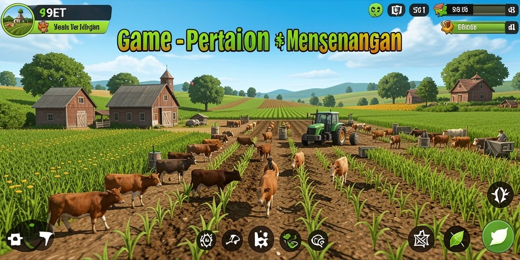 Screenshot gameplay 9ET menampilkan aktivitas bertani yang menarik.