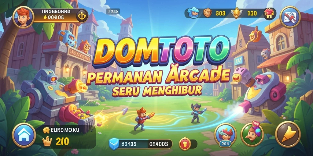 Screenshot DOMTOTO yang menunjukkan gameplay penuh aksi dan warna.